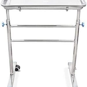 Stainless Steel Mayo Tray with Wheels – Adjustable Height, Removable Instrument Tray for Doctors, Tattoo Artists, Spas & Salons.