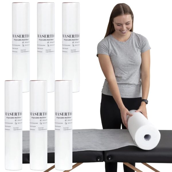 Disposable Massage Bed Sheets Roll – 60 Sheets, Non-Woven, Spa/Massage/Tattoo/Waxing Table Cover, 31.5" x 71" (6 Rolls)